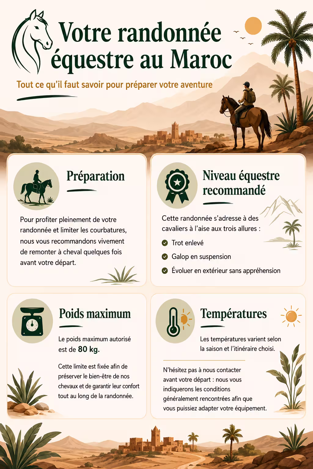 Votre randonnée équestre au Maroc — préparation, niveau, poids, températures
